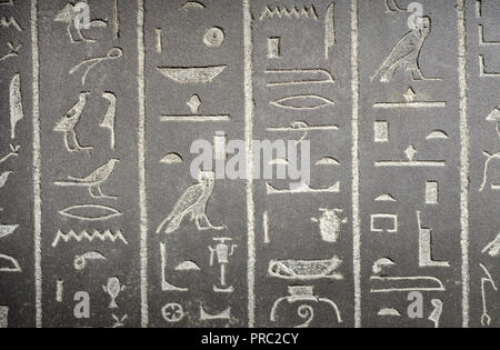 Ägyptische Hieroglyphen auf dem Sarkophag des "Gottes Frau 'Ankhnesneferiba. "Spätzeit" (664-332 v. Chr.) British Museum, Bloomsbury, London, England, U Stockfoto