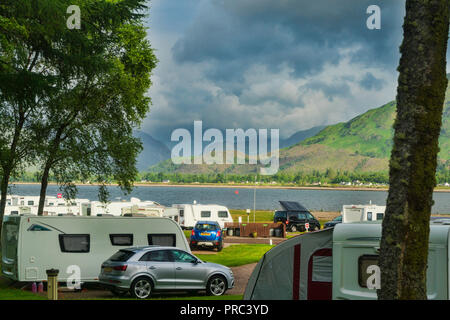 Blick über Loch Linnhe an Onich, Ardgour, Berge, Hochland, Schottland Großbritannien Stockfoto