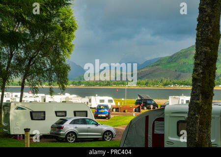 Blick über Loch Linnhe an Onich, Ardgour, Berge, Hochland, Schottland Großbritannien Stockfoto