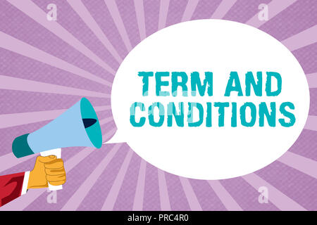 Text Zeichen angezeigt und Bedingungen. Konzeptionelle foto Richtlinien und Regeln, wo man muss sich einverstanden, sich an. Stockfoto