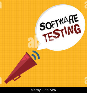 Wort schreiben Text Software Testing. Business Konzept für Untersuchung geben Auskunft über die Qualität der it. Stockfoto