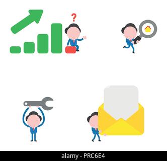 Vector Illustration Satz von Geschäftsmann Maskottchen Charakter. Stock Vektor