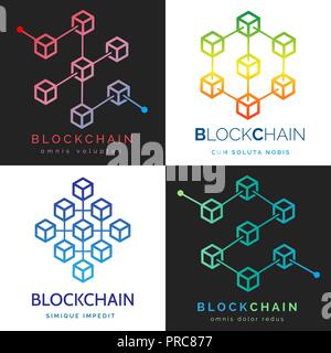 Blockchain Logo. Internet Finanzen cryptocurrency Symbole, digitale Geld crypto Bausteine logo Kette Stock Vektor