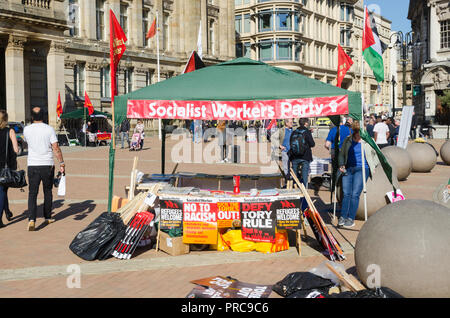 Socialist Workers Party stand in Victoria Square, Birmingham bei dem Parteitag der Konservativen Partei in 2018 Stockfoto