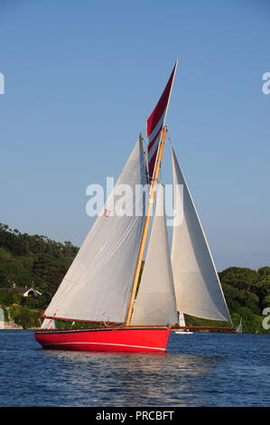 Traditionelle Falmouth arbeiten Boot unter Segeln in der Fal estuary Stockfoto