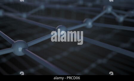 3D-Darstellung der molekularen Raster, Atome im Kristallgitter verbunden, aus der Nähe zu sehen, 3D-Rendering Stockfoto