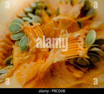 Orange Kürbis close-up. In der Ansicht von oben. Stockfoto