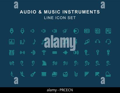 Audio- und Instrument Music Line Icon Set Stock Vektor