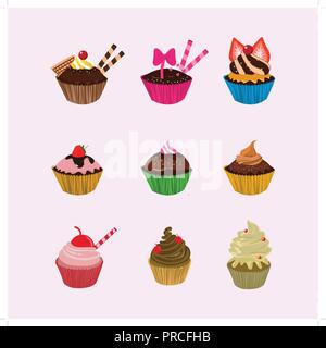 Cupcakes cartoon eingestellt Stock Vektor