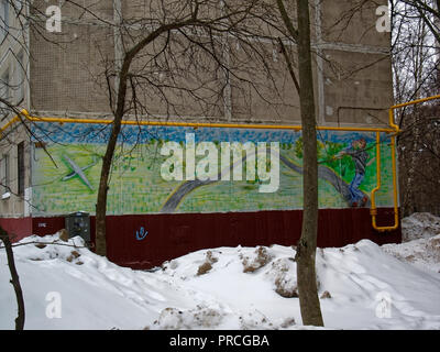 Gemälde an der Wand im Winter, Moskau Stockfoto