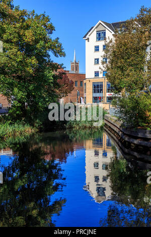 Bishops Stortford Treidelpfad entlang des Flusses Stort malerischen historischen Stadt in Hertfordshire am Fluss Stort, Südengland, Großbritannien, Großbritannien, eu Stockfoto