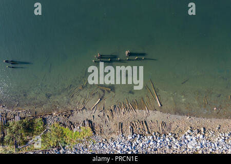 Luftaufnahme von shipwreaks in der Nähe von Royston auf Vancouver Island, Cana Stockfoto