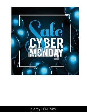 Cyber Monday Verkauf gold Schriftzug. Holiday Shopping. Blauen Hintergrund. Vector Illustration. Blaue Luftballons. Stock Vektor