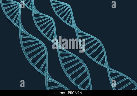 Grau DNA mit Polygonzug auf blauem Hintergrund. Polygonale raum Low Poly mit Anschluss von Punkten und Linien. Verbindung Struktur. Vektor Wissenschaft Hintergrund. Stock Vektor