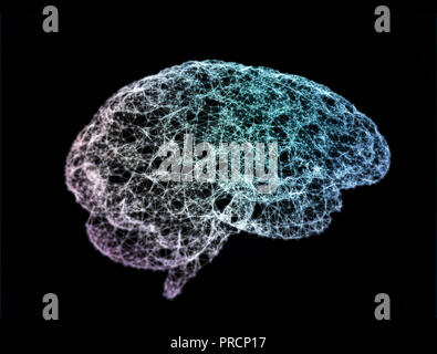 Multi Color verbundenen Netzwerk oder Neuronen in der Form des menschlichen Gehirns Stockfoto