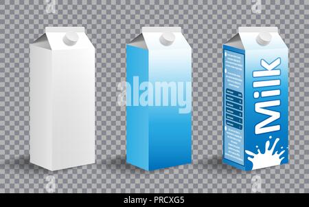 Festlegen von realistischen Milch Karton Paket. Milch package Design mit verschiedenen Labels isoliert. Molkerei Produkt für Branding. Vector Illustration Stock Vektor