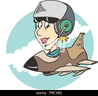 Frauen pilot befreien Ebene Abbildung. Vector Illustration Stock Vektor