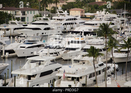 Yachten und Boote vertäut an der Pier 66 Marina auf Ft Lauderdale's Intracoastal Waterway, Fort Lauderdale, Florida, USA Stockfoto