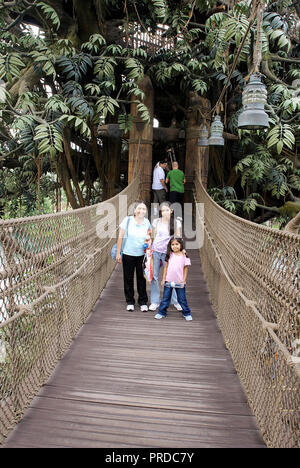 Mutter und zwei Töchtern in Tarzans Baumhaus VON HONG KONG DISNEYLAND Stockfoto