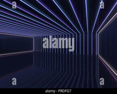 Hintergrund der einen leeren Raum mit Wänden und Neonlicht. Neon strahlen und Leuchten. 3D-Rendering Stockfoto