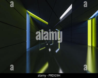 Hintergrund der einen leeren Raum mit Wänden und Neonlicht. Neon strahlen und Leuchten. 3D-Rendering Stockfoto