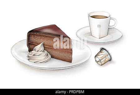 Kaffee und Schokolade Kuchen Stockfoto