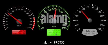 Tachometer Skalen auf schwarzem Hintergrund Stock Vektor