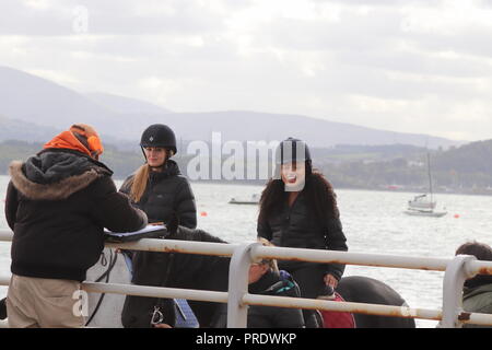 Beaumaris. Anglesey, Wales, Montag, 01. Oktober 2018. Netflix Dreharbeiten Jahreszeiten drei freien Lauf in Beaumaris Wales Credit: Mike Clarke/Alamy leben Nachrichten Stockfoto