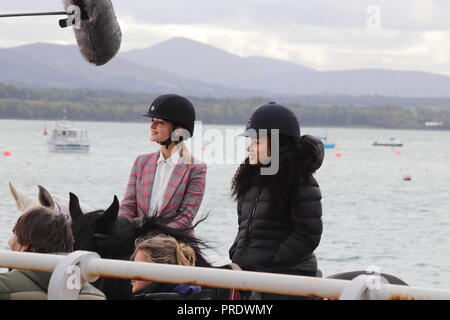 Beaumaris. Anglesey, Wales, Montag, 01. Oktober 2018. Netflix Dreharbeiten Jahreszeiten drei freien Lauf in Beaumaris Wales Stockfoto