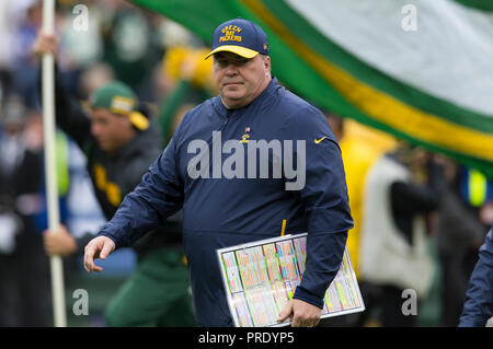 Green Bay, WI, USA. 30 Sep, 2018. Green Bay Packers Head Coach Mike McCarthy vor dem NFL Football Spiel zwischen den Buffalo Bills und den Green Bay Packers in Lambeau Field in Green Bay, WI. Green Bay besiegt Buffalo 22-0. John Fisher/CSM/Alamy leben Nachrichten Stockfoto