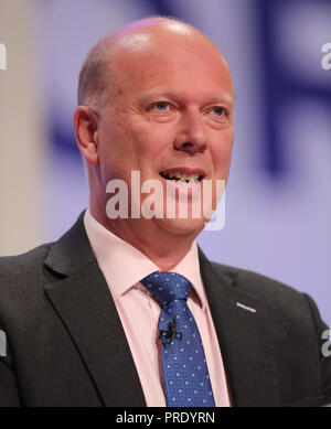 Birmingham, Großbritannien. 1. Okt 2018. Chris Grayling Mp Staatssekretär für Verkehr, Konservative Partei Konferenz 2018 Das ICC, Birmingham, England, 01. Oktober 2018 befasst sich mit der konservativen Partei Konferenz 2018 Im Icc, Birmingham, England Credit: Allstar Bildarchiv/Alamy leben Nachrichten Stockfoto