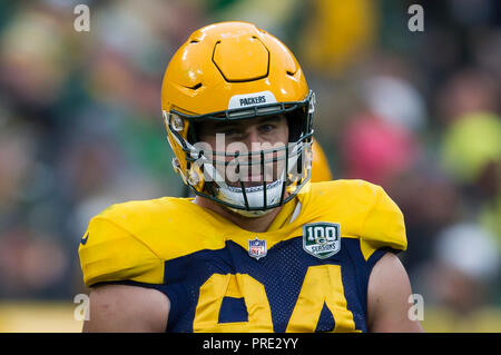 Green Bay, WI, USA. 30 Sep, 2018. Green Bay Packers defensive Ende Dean Lowry #94 Während der NFL Football Spiel zwischen den Buffalo Bills und den Green Bay Packers in Lambeau Field in Green Bay, WI. Green Bay besiegt Buffalo 22-0. John Fisher/CSM/Alamy leben Nachrichten Stockfoto