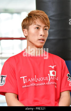 Yokohama, Kanagawa, Japan. 28 Sep, 2018. Naoya Inoue Boxen: Naoya Inoue von Japan spricht während einer Pressekonferenz vor einem Media Training zu Ohashi Boxing Gym in Yokohama, Kanagawa, Japan. Credit: Hiroaki Yamaguchi/LBA/Alamy leben Nachrichten Stockfoto