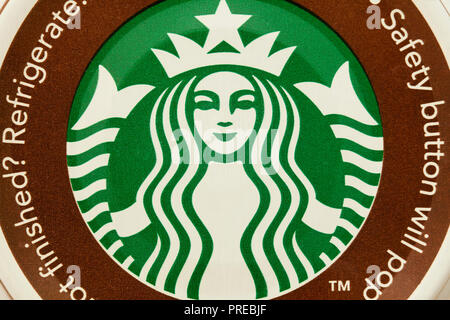 Starbucks Logo auf der Flasche/Deckel - USA Stockfoto