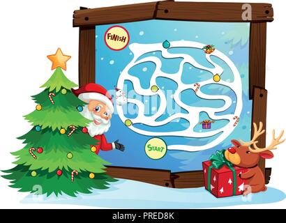 Santa claus Labyrinth-spiel Vorlage Abbildung Stock Vektor