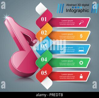 3D-Notiz Symbol. Musik Infografik. Stock Vektor