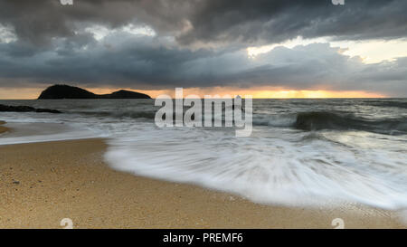 Palm Cove Beach Sunrise mit fließenden Kurven Stockfoto