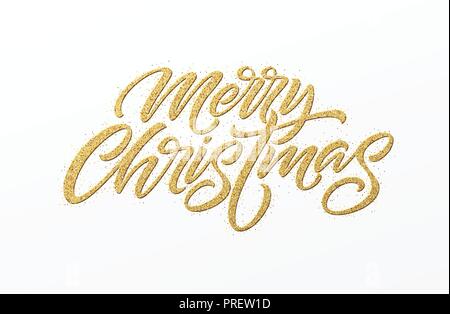 Weihnachtskarte mit goldenen Glitzer-Schriftzug. Hand Text gezeichnet, Kalligraphie für Ihr Design. Vector Illustration. Stock Vektor