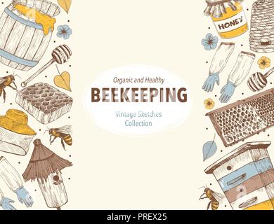 Beekeping Skizzen Kreis Stock Vektor
