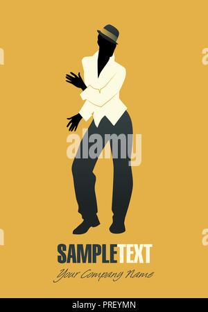 Mann silhouette tanzen Jazz und lateinamerikanische Musik. Vector Illustration Stock Vektor