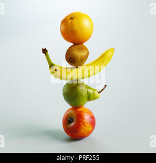 Obst, Orange, Banane und Apfel, 3D-Rendering illustration Stockfoto