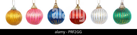 Globus Dekorationen für Weihnachten in verschiedenen Farben mit Glitzer. Stockfoto