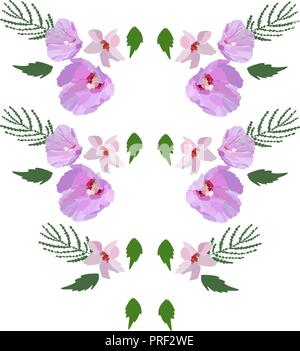 Bunte Hibiskus Blumen und Blätter in der hand Stil gezeichnet. Stoff drucken Stock Vektor