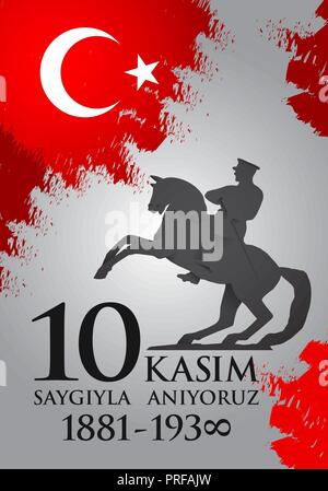 Saygilarla aniyoruz 10 kasim. Übersetzung aus dem Türkischen. November 10, Respekt und Erinnern.. Stock Vektor