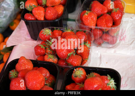 Ein Gemüsemarkt in Portugal bietet farbenfrohe Früchte und Gemüse Stockfoto