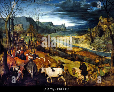 Heimkehr der Herde (Herbst) von 1565 Pieter Bruegel (auch Brueghel der Ältere (1525-1530) - 1569) war der bedeutendste Künstler der Niederländischen und Flämischen Renaissance Maler, Belgien, belgische, niederländische, der in den Niederlanden. Stockfoto