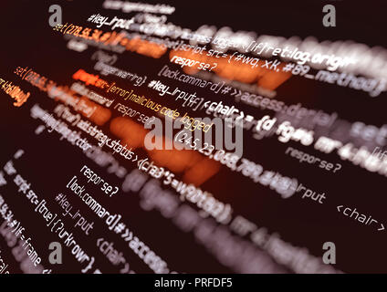 Computer Programmierung Code. Online Sicherheit, Hacking und digitale firewall Hintergrund 3D Illustration Stockfoto