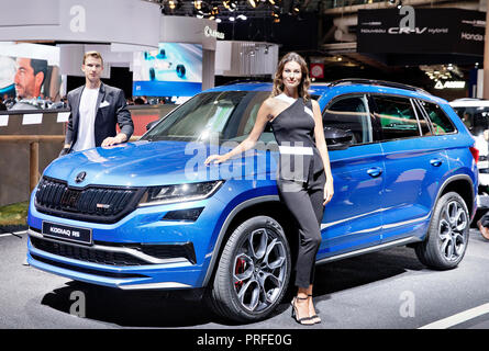 Skoda Auto Autobauer in der Welt neue Premiere Version des SUV Skoda Kodiaq RS während des ersten Pressetag der Internationalen Motor Show in Pari vorgestellt Stockfoto
