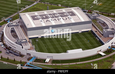 Luftaufnahme des Manchester City FC, CFA - 1. Team Center, Teil der Etihad Campus Stockfoto