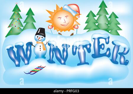 Vector Illustration mit Szene gezeichnet Winterlandschaft Stock Vektor